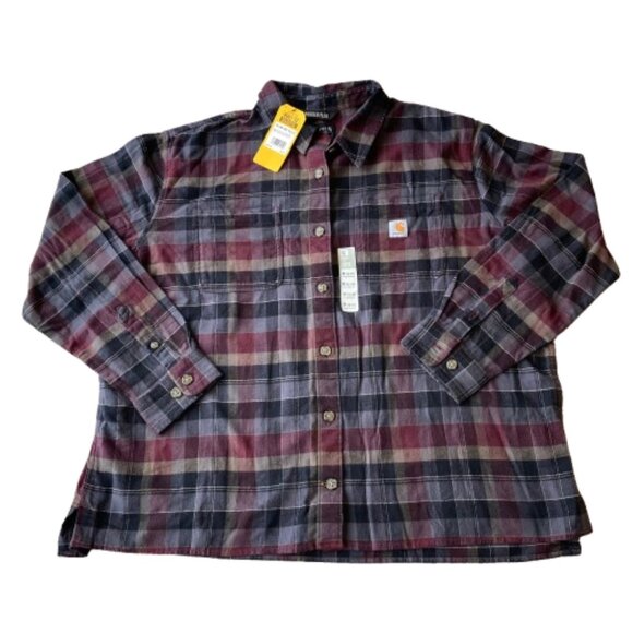 Carhartt Rugged Flex Loose Fit Midweight Flannel Plaid Shirt Women's 1X NWT - Picture 1 of 8
